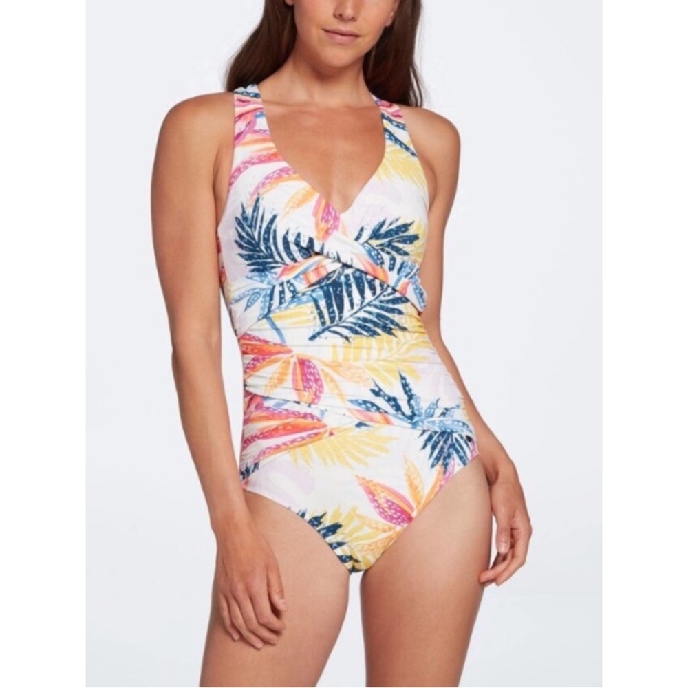 CALIA by Carrie Underwood S/M Watercolor Palms PowerSculpt One Piece Swimsuit